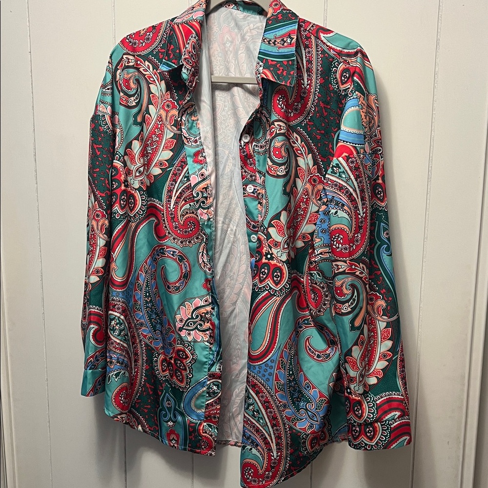 SHEIN Multicolor Paisley Button Down Shirt